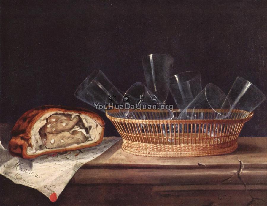 Still life with basket of glasses - 塞巴斯蒂安·斯托斯科夫